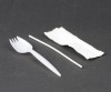 PP Medium weight cutlery include white plastic spork straw and a napkin