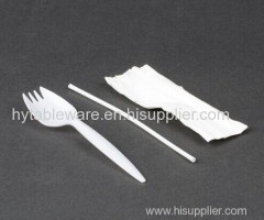 PP Medium weight cutlery include white plastic spork straw and a napkin