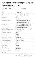 FITEC/FEETECH High Speed 0.05sec/60degree 2.3kg.cm Digital Servo