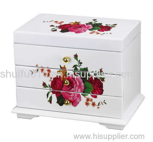 Floral Pattern Musical Wooden Jewelry Cabinet Box