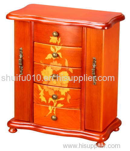 Wooden Cabinet Jewellery Box with Floral Patterns