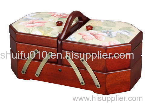 Wooden Fabric Cantilever Folding Accordion Sewing Box Basket