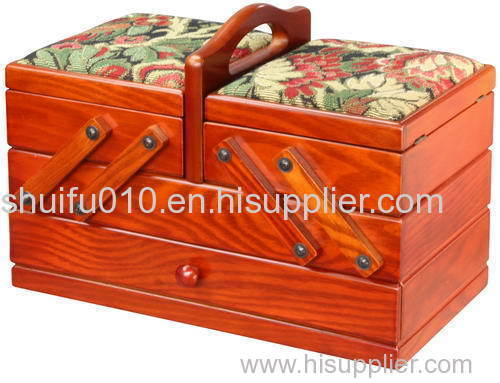 Cantilever Wooden Sewing Chest with Tapestry