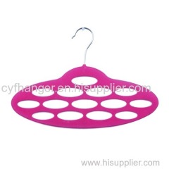 ABS plastic Pink velvet oval shape scarf hanger with 14 holes space saver