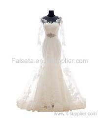 Faisata Women's Full Sl eeves Tulle Lace Fishtail Ivory Bridal Dress