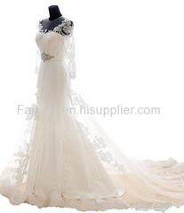 Faisata Women's Full Sl eeveTulle Lace Fishtail Ivory Bridal Dress