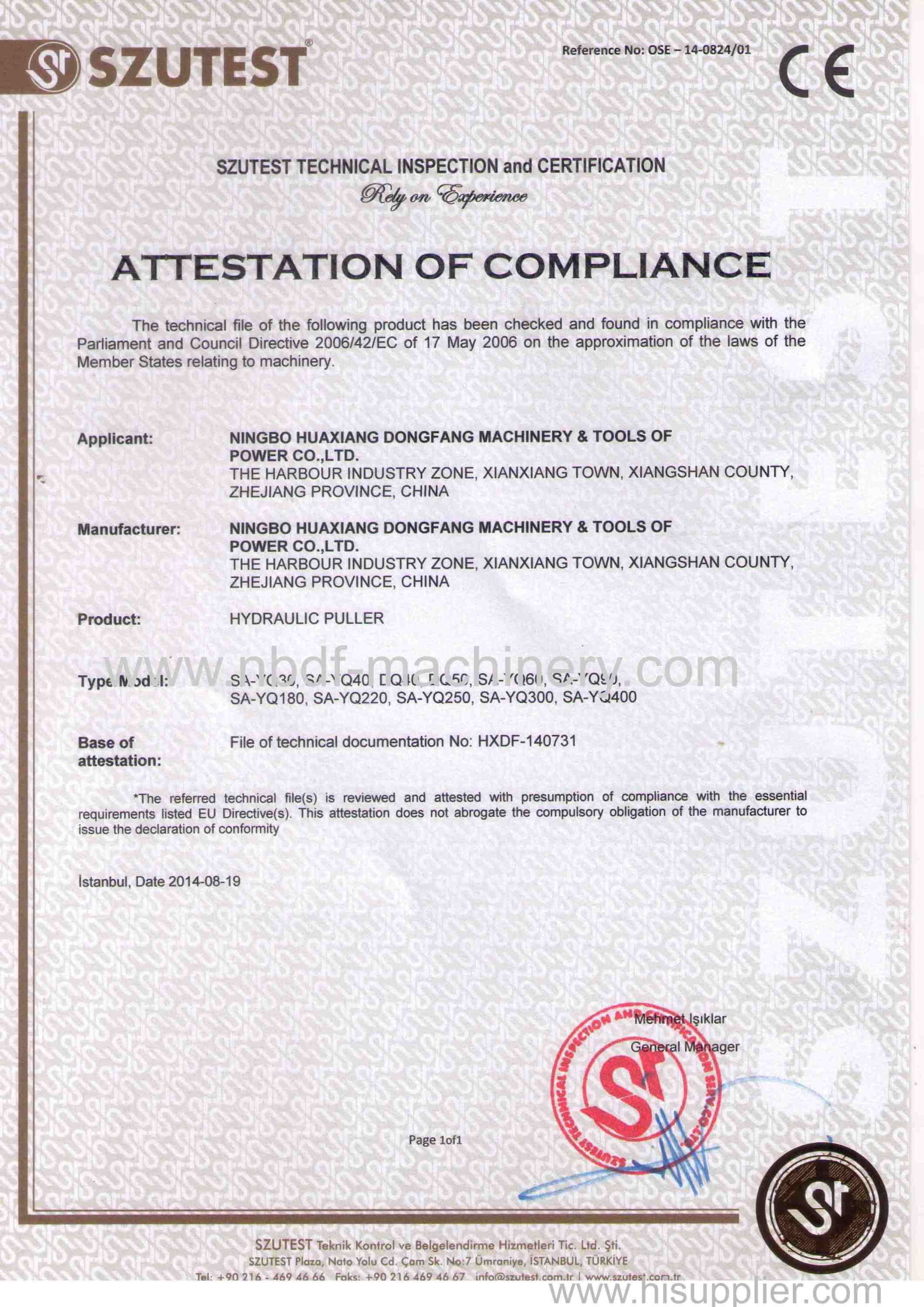 certificado CE de extrator