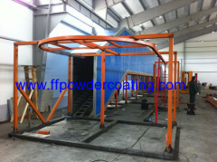 powder coating spray line with spray booth and reciprocator