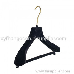 High quality Black flocked Heavy duty hanger for coat/suit