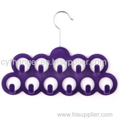 High quality Dark purple flocked 11 holes scarf hanger tie organizer