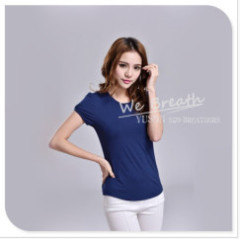 Apparel&Fashiong T-shirts YUSON Relaxed Bamboo Knitted U-Neck Tee With Pocket For Ladies For Summer