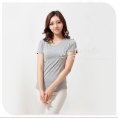 Apparel&Fashiong T-shirts YUSON Relaxed Bamboo Knitted U-Neck Tee With Pocket For Ladies For Summer