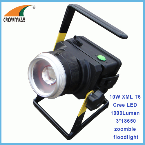 10W XML T6 Cree Led floodlight 3*18650 Lithium rechargeable Led working lamp 1000Lumen high power spot lamp