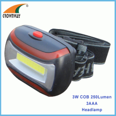 3W COB headlamp 3W COB 250Lumen headlight 3*AAA battery outdoor camping light fishing lamp