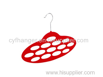 Oval shape with 14 holes ABS plastic red flocked scarf hanger space saver