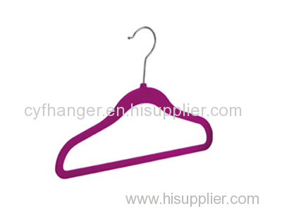 Factory made 33.5cm thick Dark red velvet children hanger non-slip