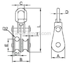 Pulley AISI316 Double With Swivel and Nylon Distance Holder