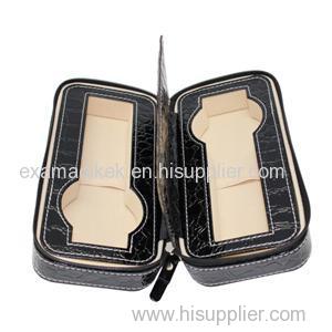 2 Slots Zippered Watch Box Traveler''s Watch Storage Case Organizer