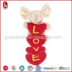 Stuffed White Elephant With Four Hearts