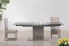 Customized Blue Modern Glass Dining Table Stainless Steel Base