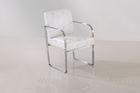 White Stainless Steel Dining Room Chairs With Faux Leather Top