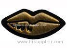 Custom Size Embroidered Iron On Patches Lip Shape Bullion Wire Blazer Badges