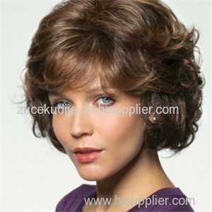 Wavy Chin Length With Bangs Brown Affordable Human Hair Wigs