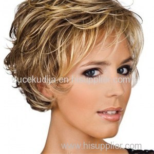 Short Blonde Wavy Real Hair Wigs