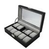 10 Slots Mens Watch Box PU Leather Watch Case Glass Top Watch Display Organizer