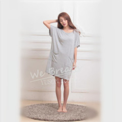 Apparel&Fashion Underwear&Nightwear Sleepwear&Pajamas Ladies Bamboo Nightgown Tunic Night Shirt Short Sleeve Night Dress