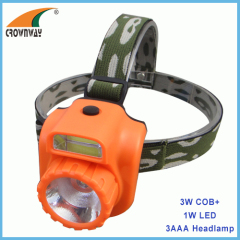 2W COB 200Lumen headlamp 1W LED 80Lumen headlight camping headlight fishing lamp outdoor emergency light 3*AA battery