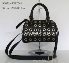 Black PU handbag Zipper shoulder bag Eyelet in front