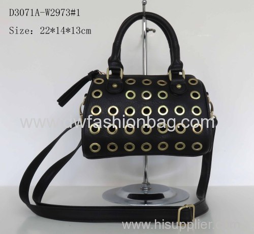 PU black handbag Eyelet in front Zipper shoulder bag