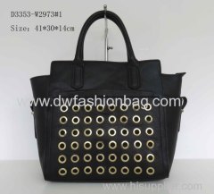 Black PU handbag Zipper fashion handbag Eyelet in front Business handbag