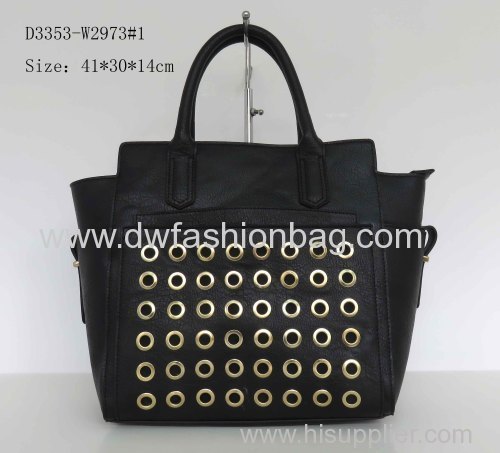 PU black handbag Eyelet in front Zipper fashion handbag