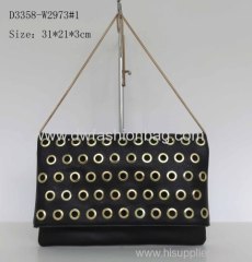 PU black handbag Eyelet in flap Fashion shoulder bag