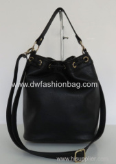 Black PU handbag Fashion drawstring bag Eyelet in front