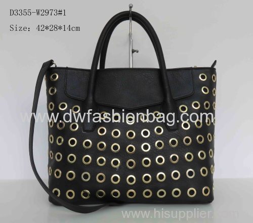 PU black handbag Eyelet in front Fashion zipper shoulder bag