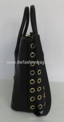 Black PU handbag Fashion zipper shoulder bag Eyelet in front