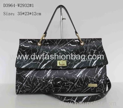 Fashion lock handbag Black PU bag Beautiful lines and outlooking