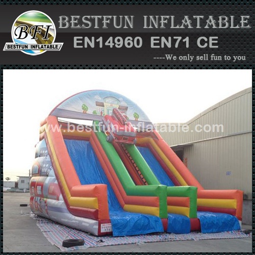 Firemen Theme China Fire Truck Inflatable Double Lane Slip Slide