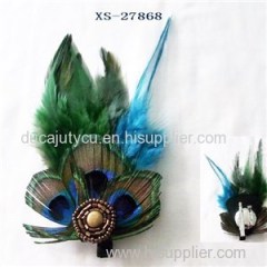 Diamond Embellished Feather Brooch Pin