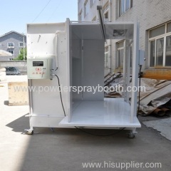 Closed drive thru powder coating booth
