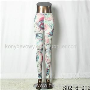 SD2-6-012 Popular Knit Elastic Leaves Print Refreshing Leggings