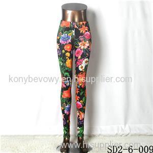 SD2-6-009 Popular Knit Elastic Flower Print Sexy Leggings