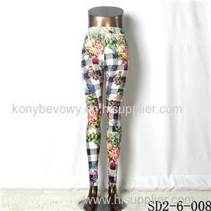 SD2-6-008 Knit Elastic Lattice And Flower Match Print Slim Leggings