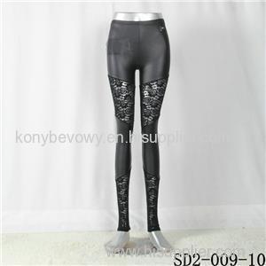 SD2-009-10 High-elastic Slim Fashion Light Yogon Lacework Montage Sexy PU Leggings