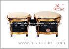 Black Percussion Musical Instruments Wooden Bongo Drum With Gold Plated Hardware