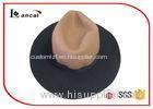 Black Wide Brimmed Packable Wool Felt Hat Light Brown Crown For Spring