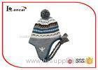 Grey Cable Knit Trapper Hat Pom And Braid 52cm Kids Winter Hats With Brim
